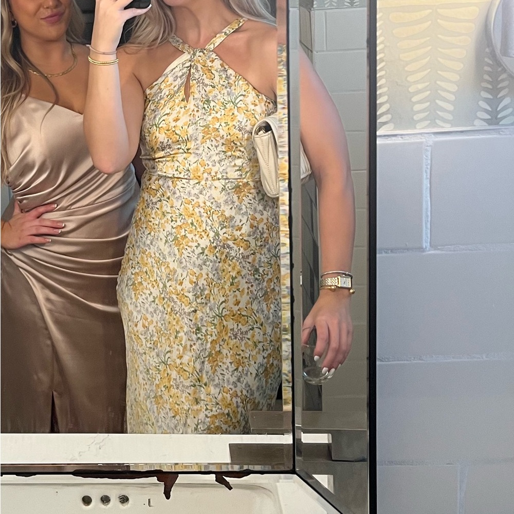 ASTR SANDRINE yellow floral halter dress